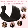 GOO GOO Sew in Hair Extensions Real Human Hair, Weft Hair Extensions Human Hair, 2 Dark Brown 20inch 105g, Weft Bundles Straight Silky Remy Hair