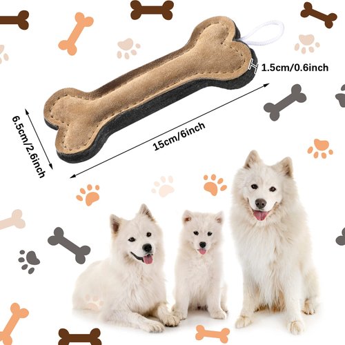 3 Pieces Leather Dog Toy Bone Toy Dog Tug Toy Interactive Dog Toys with Strong Rope Handle for Aggressive Chewers Puppy Teething, 6 Inch