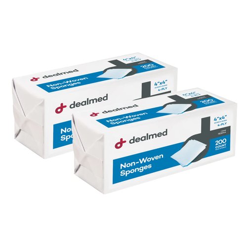 Dealmed 4" x 4" Non-Woven Gauze Sponges, 4-Ply All-Purpose Non-Sterile Gauze Pads, Absorbent Dental Gauze Wound Care for First Aid Kit/Medical Facilities, 200 Count (Pack of 2)