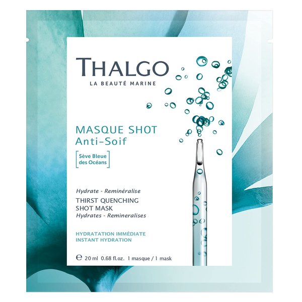 THALGO THALGO Marine Skincare, Thirst Quenching Shot Mask, Blue Ocean Sap and Hyaluronic Acid Face Mask, 1-Mask, 20ml, 0.68 fl. oz.
