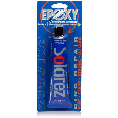 SOLAREZ UV Cure Epoxy Ding Repair Resin - SUP Paddle-Board & Surfboard Repair (1 oz) Cures in 2-3 Mins! Non Yellowing, eco-Friendly - Zero Vapors, Comes with 60/240 Grit Sand Pad ~ Made in The USA!…