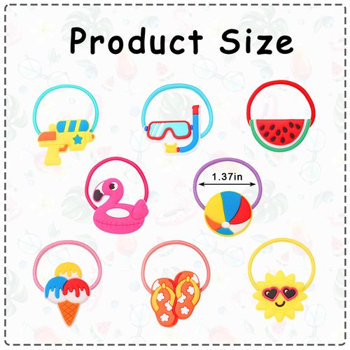Threetols 16PCS Summer Elastic Hair Ties for Women, Colorful Hair Ropes Cute Hair Accessories Women Cartoon Tropic Flamingo Watermelon Ice Cream Hair Rope Soft Ponytail Holders for Teens