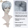 Creamily Short Grey Wigs Pixie Cut Wigs with White Bangs Straight Layered Synthetic Hair Placement Wigs for Women Halloween Costume Wigs (Grey Mixed White with White Bangs)