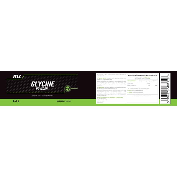 Glycine Powder 240g - 3000 mg of Glycine per Serving with Vitamin B6-80 Servings per Pack - Amino Acid Supplement for Evening Calm - Vegan and Without Additives - by MZ