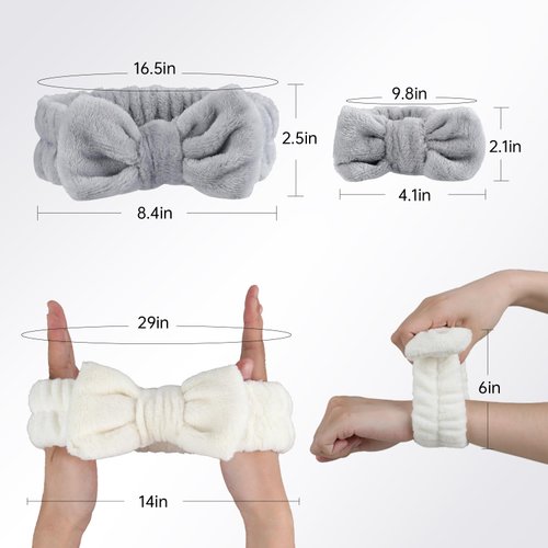Spa Headband and Wristband Set,Face Wash Spa Headband and Wristband Set, Face Wash Headband Makeup Skincare Headband Wrist Bands Microfiber Wristbands for Women Girls Skin Care-Pink+White