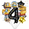 Construction 4th Birthday Party Decorations, 9pcs Construction Birthday Number Foil Balloon for Construction Trucks 4th Birthday Construction Theme Party Supplies (4th)