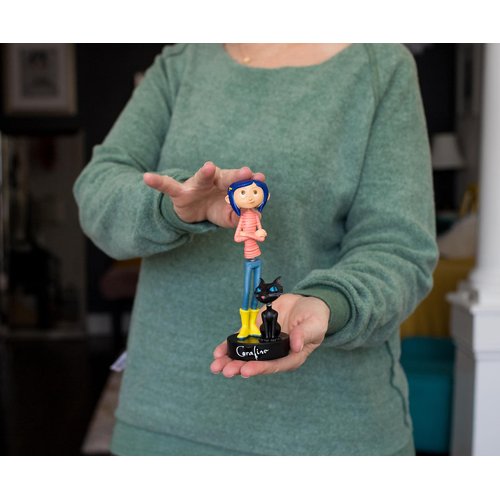 Surreal Entertainment Coraline with Cat PVC Bobble Figure Statue | Collectible Bobblehead Action Figure, Desk Toy Accessories | Novelty Gifts for Home Office Decor | 6.5 Inches Tall