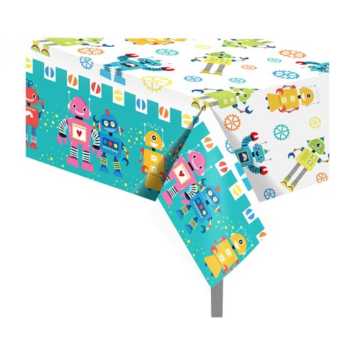 CC HOME 1 Pack Cartoon Robots Plastic Tablecloth 54 x 87 Inch Long Rectangular Table Cover for Buffet,Birthday Party Holiday Dinner,Picnic or Tablecloth for Kitchen Event Use