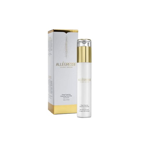 Allegresse Anti Aging 24 Karat Foaming Gold Deep Facial Cleanser | Enriched with Natural Oils, Extracts, Antioxidants & Vitamin E | Ultra Gentle Face Wash for All Skin Types | 4 Oz