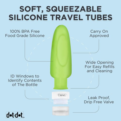 Dot&Dot Leak Proof Travel Bottles for Toiletries - TSA Approved Travel Shampoo Bottles - 3oz Travel Shampoo and Conditioner Bottles - Travel Size Toiletries - 3 oz Silicone Travel Bottles with Labels