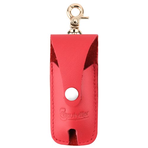 Beautyflier Clip-on Chapstick Sleeves, Soft Leather Keychain Lipstick Holder Chapstick Pouch Lip Balm Holder Travel Accessories (Flip Red)