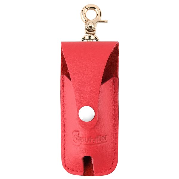 Beautyflier Clip-on Chapstick Sleeves, Soft Leather Keychain Lipstick Holder Chapstick Pouch Lip Balm Holder Travel Accessories (Flip Red)