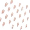 Short Press on Nails Almond MABKJLF French Tip Fake Nails Nude Full Cover Pearl Bow Charm False Nails with Designs Glossy Glue on Nails Petite Cute Acrylic Nails Artificial Nails for Women Girls 24Pcs