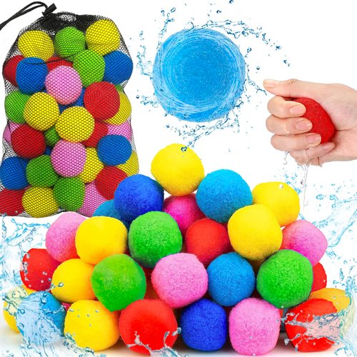 Jishi 60pcs Water Balls Reusable Water Balloons, Kids Outdoor Games Water Toys for Beach Pool Bac...