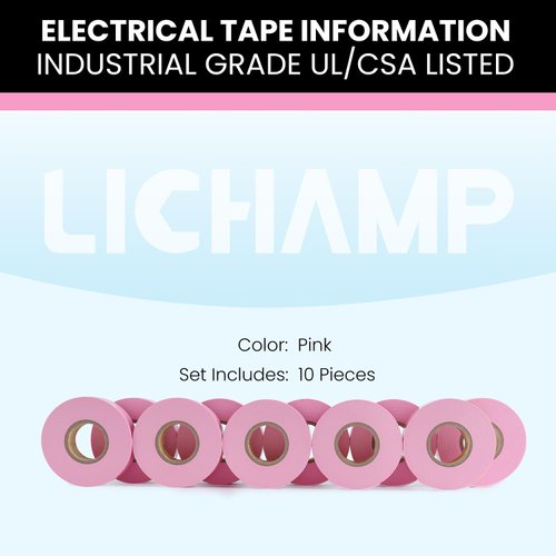 Lichamp 10-Pack Pink Electrical Tape Waterproof, 3/4 in x 66ft, Industrial Grade UL/CSA Listed High Temp Electrical Tape Pink Electric Super Vinyl
