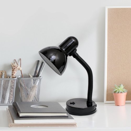 Simple Designs LD1003-BLK Basic Metal Desk Lamp with Flexible Hose Neck for Office, Living Room, Bedroom, College Dorm, Bookshelf, Black