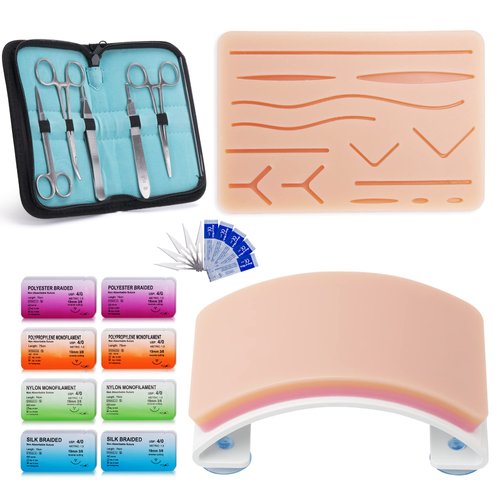 Alcedo Suture Practice Kit for Medical Students, Complete Kit (33 Pieces) Includes Arch-Shaped and Pre-Cut Wounds Pads, Tools Kit, and Suture Threads, Perfect for Practice and Education Demonstration