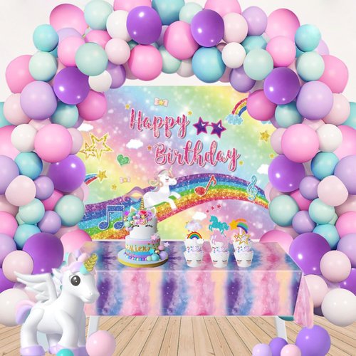 Yancan Unicorn Birthday Decorations for Girls Birthday Party Supplies Including Happy Birthday Ba...