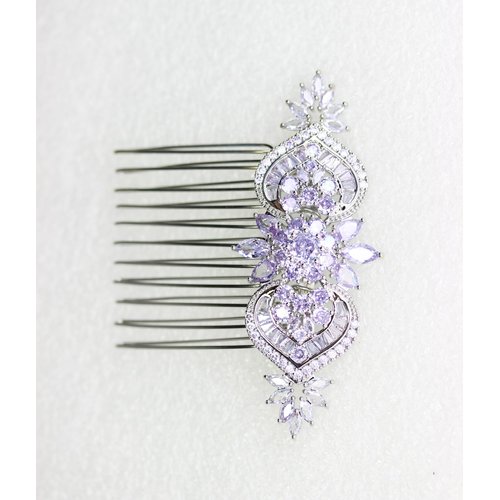 Faship Gorgeous Violet Light Purple CZ Crystal Floral Hair Comb