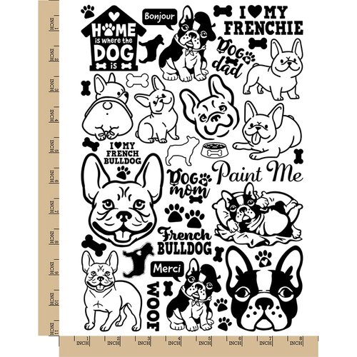 French Bulldog Frenchie Dog Breed Temporary Tattoo Water Resistant Fake Body Art Set Collection - Black (One Sheet)