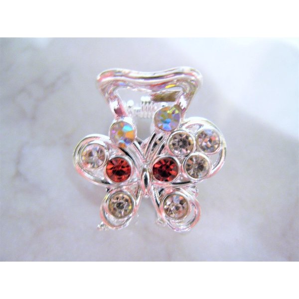 Generic small mini silver pink butterfly crystal hair claw clip