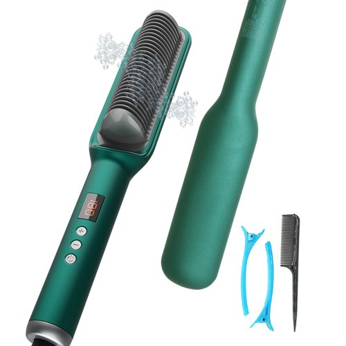 AimiaoROOG Ion Straightening Brush/Straightening Comb, 2 in 1 Curling Iron/Straightener, 10 Seconds Quick Heating, 17 Degree Temperature Setting and Led Screen, Professional Hair Styling Tool