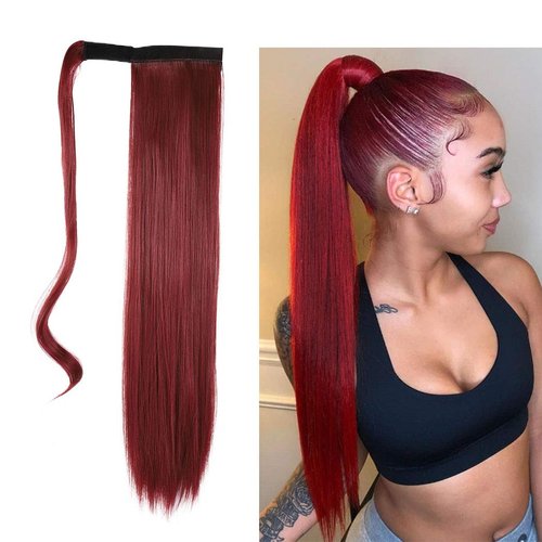 Gangel Ponytail Hair Extension Straight Pony Tails Wrap Around Hairpiece Claw Synbthetic Clip in ...