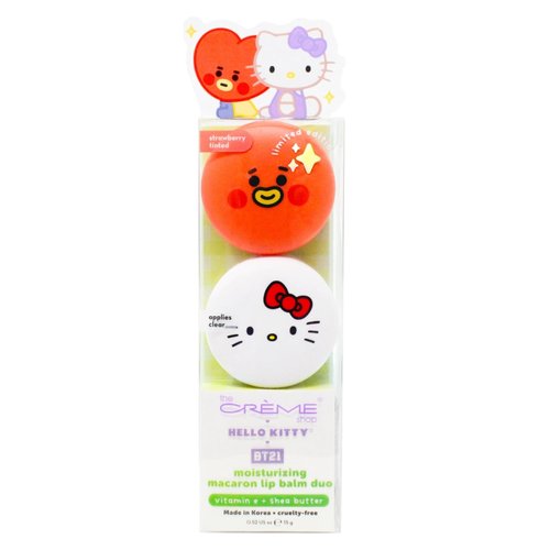 The Creme Shop x Hello Kitty x BT21 Baby Vitamin E, Shea Butter, Natural Oils for Deep Moisturization On-the-go Lip Care Solution Duo Macaron Lip Balm - TATA
