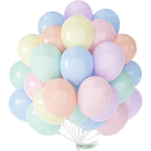PartyWoo Pastel Balloons, 100 pcs 10 in Pastel Color Balloons in 8 Colors, Pastel Latex Balloons, Pastel Colored Balloons for Unicorn Birthday Decorations, Unicorn Party Decorations, Rainbow Birthday