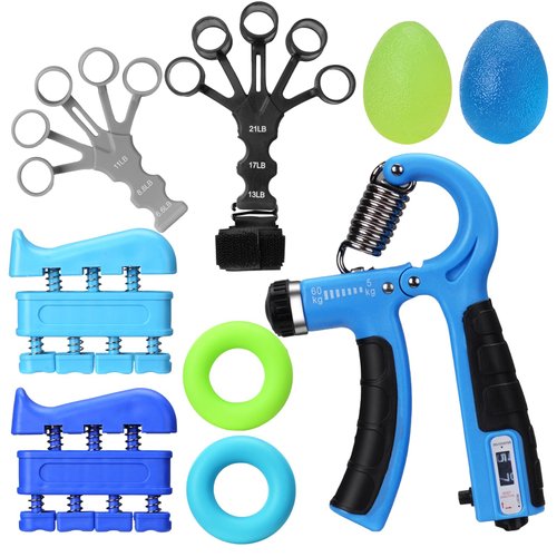 Grip Strength Trainer Kit 9 Pack with Forearm Strengthener, Countable Hand Grip Strengthener,Hand Extension Exerciser, Stress Relief Ball, Grip Ring