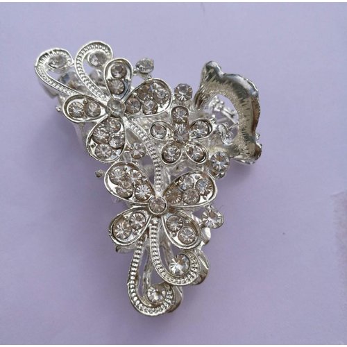 Numblartd Vintage Silver Chic Alloy Fancy Hair Claw Jaw Clips Pins with White Rhinestone - Fashion Retro Hair Catch Hair Updo Grip Hair Accessories for Women