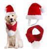 Inscape Data Christmas Dog Santa Hat with Scarf, Adjustable Santa Hat for Dog and Xmas Pet Knit Red Scarf with White Pompom Ball, Dog Winter Neck Warmer Scarf, Christmas Party Dressup