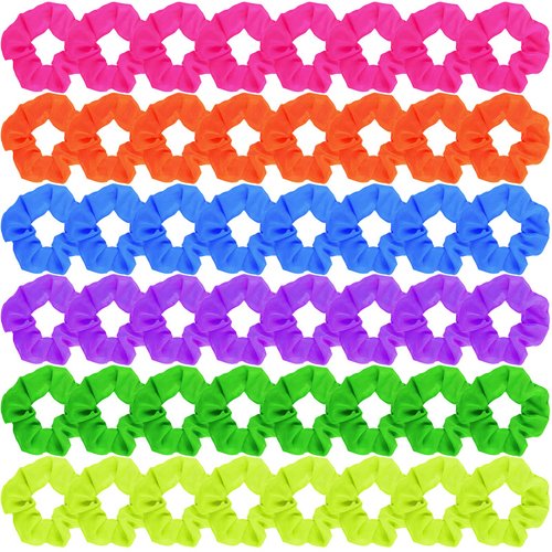 48 Pcs 80s Neon Scrunchies Bulk for Hair 80s Soft Hair Scrunchies with Thick Elastic Bands Bobbles Neon Hair Ties Ropes Color Ponytail Scrunchy for Party Accessories Women, 6 Solid Colors