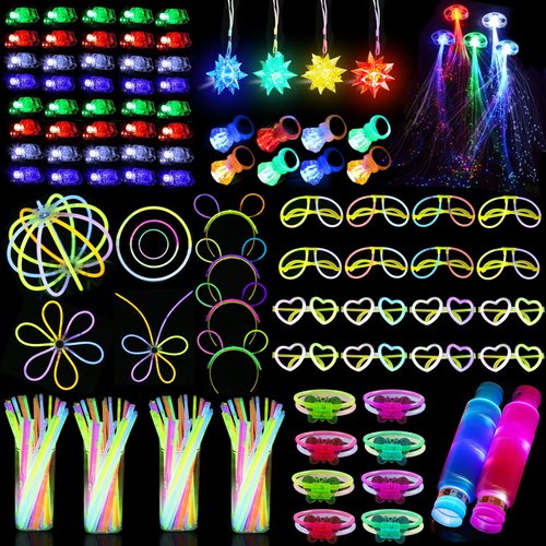 Tudona 292 PCS Glow in the Dark Party Supplies for Kids Adults,Neon Party Favors Glow Sticks Rings Glasses Headband Birthday Graduation Glow Party
