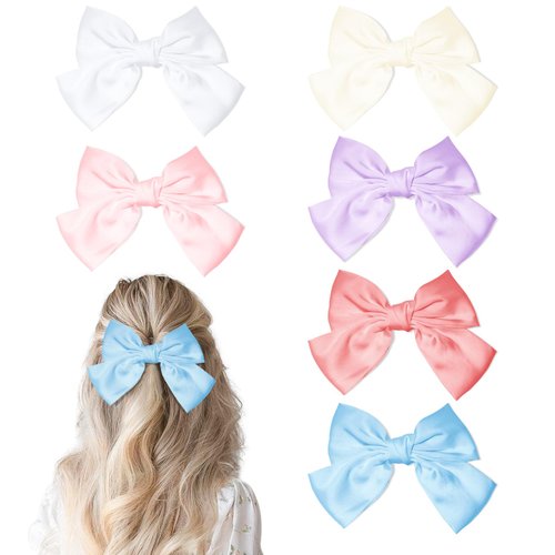 6Pcs Hair Bows for Women Satin Bow Alligator Hair Clip Hair Barrettes Hair Accessories for Girl Toddlers-Color Set1