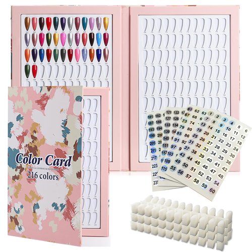Acycoin2A 216 Nail Color book with 240 nail tips and nail polish gel color number lable (B)
