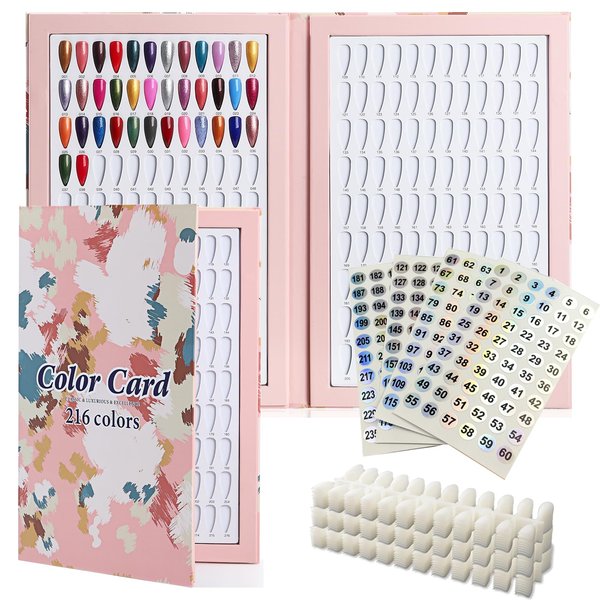 Acycoin2A 216 Nail Color book with 240 nail tips and nail polish gel color number lable (B)