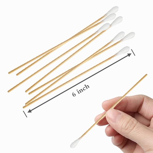 6" Long Cotton Swabs 200 Count - Extra Long Cotton Buds, Cotton Swabs with Wooden Sticks - Cotton Swabs for Makeup Ears Pets Care Gun Cleaning - Biodegradable Swabsticks