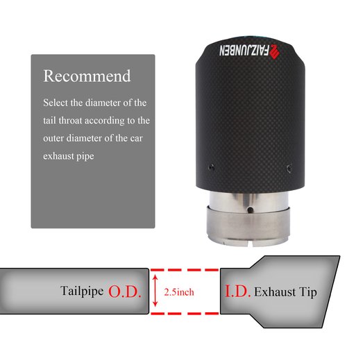 FAIZJUNBEN carbon fiber exhaust tip, carbon fiber tail pipe, inlet size 63mm/2.5", outlet size 89mm/3.5" carbon fiber muffler, suitable for automotive exhaust pipes with a diameter of 61-63mm