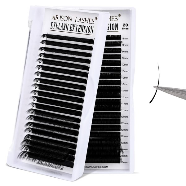 Arison Lashes Classic Lash Extensions Soft Lashes 20 Rows Mixed Tray D 8-16mm Curl 0.05 Thick Volume Pestañas Pelo a Pelo