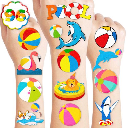 Generic 100 PCS Beach Ball Theme Summer Birthday Party Decorations Swimming Pool Balls Tatoos Stickers Party Favors Decor Supplies Sand Balls Water Party School Prizes Rewards
