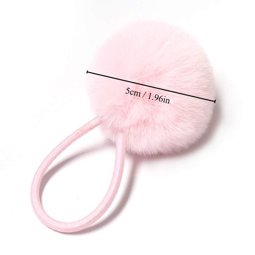 SUSULU Furry Hair Elastic Bands Faux Rabbit Fur Pompom Hair Ties Scrunchies for Women, Rubber Band with 5cm Ball Ponytail Holder Accessories Pack of 12pcs (Red)