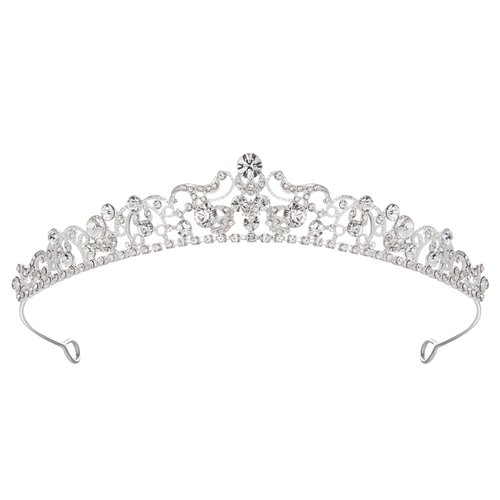 SWEETV Silver Wedding Tiaras and Crowns, Rhinestone Bridal Crown Princess Tiara Headpieces for Women and Flower Girls, Bridgerton Hair Accessories for Birthday Prom Quinceanera
