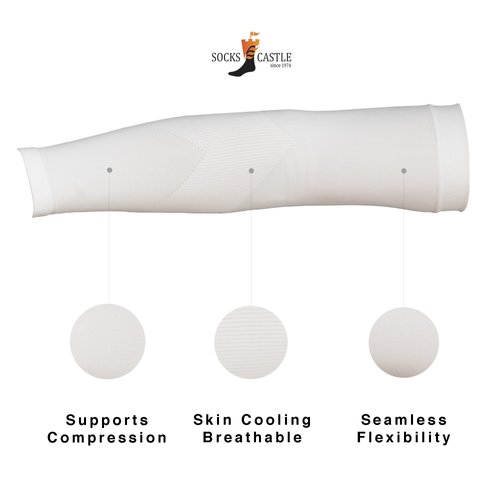 Mipan GamsungTex ARM Sleeves for Men and Women UV Cut Flexible & Durable by SOCKSCASTLE Aqua X (White 6 Pair)