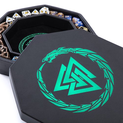 Soar Forge Dice Tray for DND and RPG - Beautiful Valknut and Dragon 8 Inch Rolling Dice Tray Compatible with Dungeons and Dragons and Tabletop RPGs - Box Storage to Protect Dice