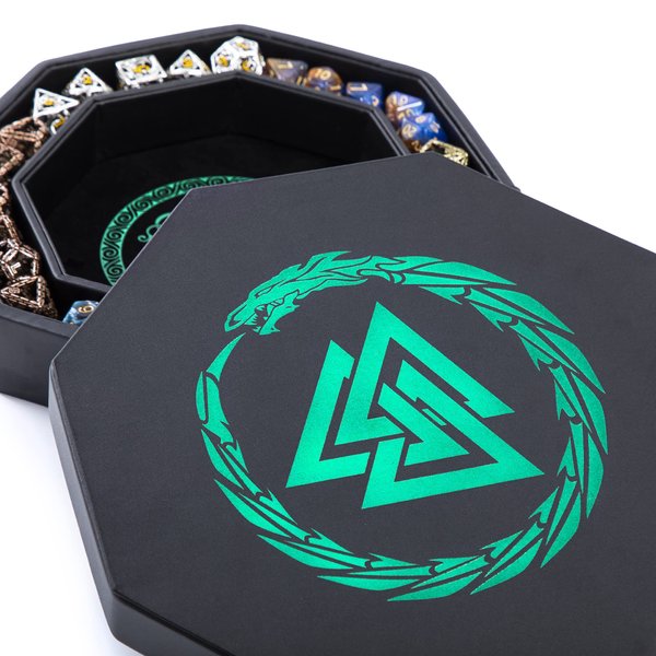 Soar Forge Dice Tray for DND and RPG - Beautiful Valknut and Dragon 8 Inch Rolling Dice Tray Compatible with Dungeons and Dragons and Tabletop RPGs - Box Storage to Protect Dice