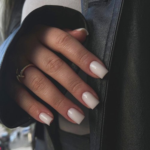 48 PCS Milky White Press on Nails Short Square Nails Acrylic,KXAMELEI Fake Nails Short Coffin Stick on Nails for Women Feature Gel Finish,Short False Nails Press on,Natural Petite Glue on Nails for DIY Manicure