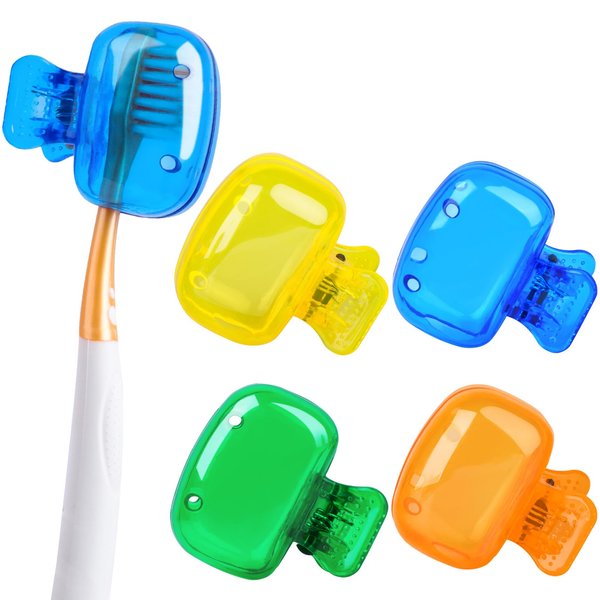 Eaezerav 4 Pack Toothbrush Covers Caps, Toothbrush Protector Toothbrush Coverings Clips Portable Plastic Toothbrush Head Case for Travel, Business, Camping, School, Home