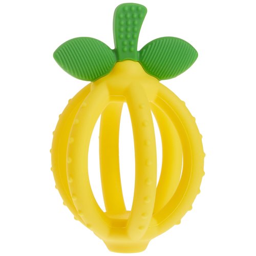 Itzy Ritzy Teething Ball & Training Toothbrush - Silicone, BPA-Free Bitzy Biter Lemon-Shaped Teething Toy Features Multiple Textures to Soothe Gums & an Easy-to-Hold Design (Lemon)