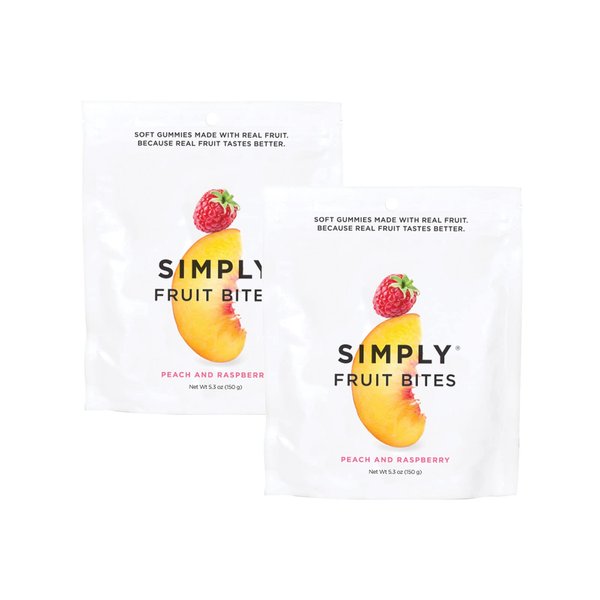 Simply Gum Fruit Bites | Made with Real Fruit | Peach and Raspberry | 5.3 oz (Pack of 2) | No Cane Sugar + Gluten Free + Kosher
